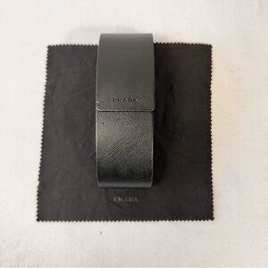 Prada Hard Case Black For Sunglasses Black Faux Leather Cloth Flip Top Magnetic